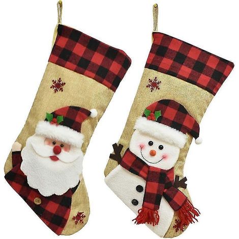 Adornos navideños de terciopelo y lino, calcetines navideños con dibujos animados en 3D (1/5)
