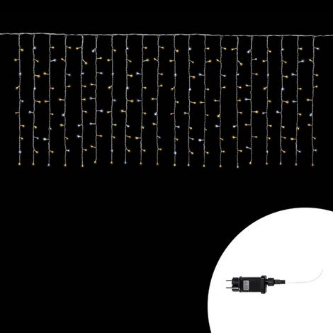 Wisdom tenda luminosa 3x1 metro con 200 luci a led di Natale reflex 5 mm bianco caldo con flash bianco ghiaccio ad intermittenza cavo bianco IP44 per uso esterno ed interno Bianco Caldo 3x1 metri - 20 (1/4)
