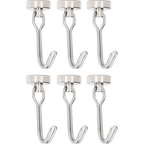 Set aus 6 kleinen und leichten drehbaren Magnethaken für einfache Montage und optimale Aufbewahrung (0 bis 5 kg), vernickelt. (1/5)
