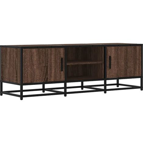 Meuble TV design industriel grand espace rangement 120 x 35 x 41 cm en bois d'ingénierie marron