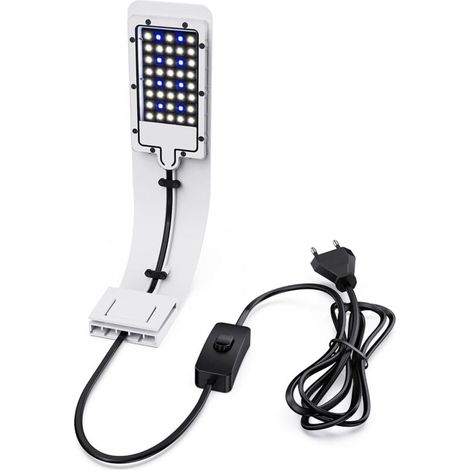 Lumière à clip pour aquarium, lampe d'aquarium ultra fine, avec lumière blanche et bleue, 40 lumières LED, 8 W, blanc [Classe énergétique F]