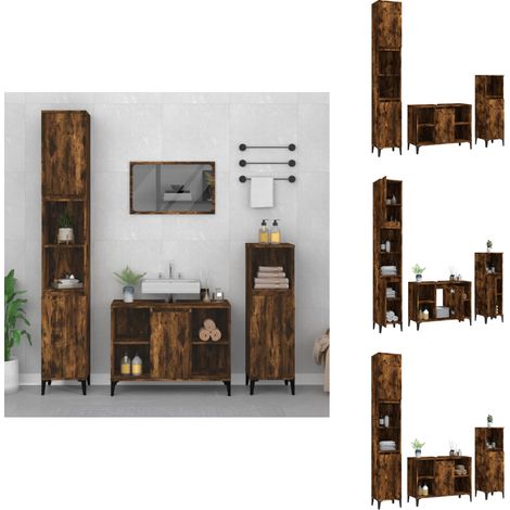 3-tlg. Badmöbel-Set Räuchereiche Holzwerkstoff - Badmöbel-Set - Badezimmermöbel - Holzwerkstoff - Rauchfarbe - Standregal (1/5)