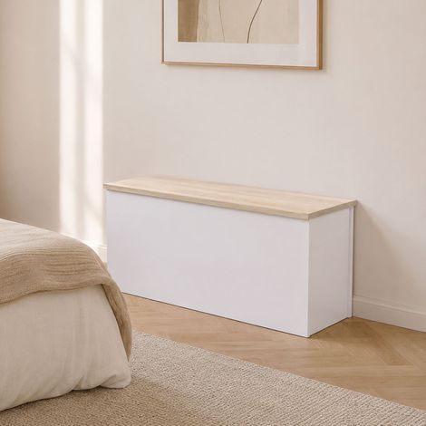 Dmora - Koffer Ditalen, Geräumige Mehrzweck - Aufbewahrungsbox, Moderne Brust, 100% Made in Italy, 90x45h45 cm, Weiß und Eiche (1/5)