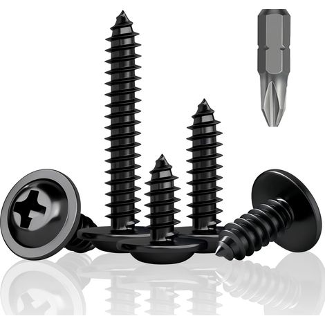 190 pièces de vis à tôle noires, vis à tête plate M4,2x19mm, vis à bois, vis autotaraudeuse noire pour tôle, placoplâtre, plastiques et bois (1/5)