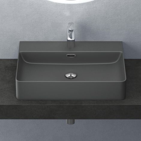 Mai & Mai Lavabo da Appoggio 60x42x12cm, Lavabo Bagno Sospeso Lavandino Bagno Meissen201-600 in Ceramica con Nano Rivestimenti inclusi, Antracite Opaco