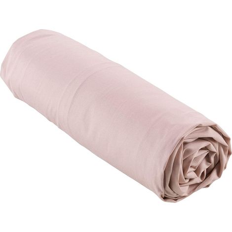 Drap-housse percale Extensible 180 x 200 cm, 100% Coton avec bonnet 30 cm coloris rose (1/5)