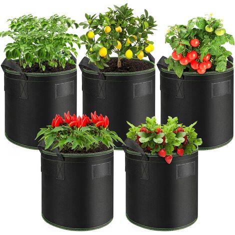 Lot de 5 Sac de Culture 20L avec Poignées, Feutre Non Tissé Perméable pour Légumes et Fruits sur Balcon (1/5)