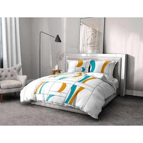 Parure de couette 3 pieces coton 57 fils bleu 240x260 cm - ATTOLL