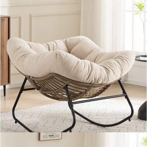 Sillón balancín de chenilla, 102 x 98 x 77 cm, estructura metálica, beige HAVRYA (1/5)