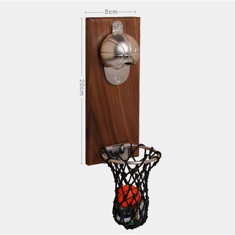 Ouvre-bouteilles Forme De Ballon De Basket - Panneau À Mailles Pour Capsules - Fixation Murale - Bois Et Alliage De Zinc - 1 Pièce (1/3)