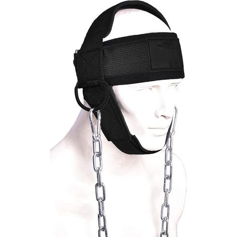 Harnais de tête, harnais de cou robuste avec longue chaîne en acier, ceinture de musculation réglable, sangle rembourrée en néoprène, ceinture de récupération musculaire pour hommes.