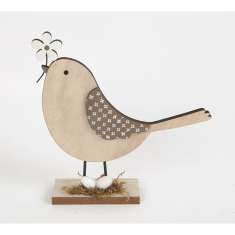 TrendLine Aufsteller Holz mit Vogel und Blumen 18 x 4 x 18 cm Figuren