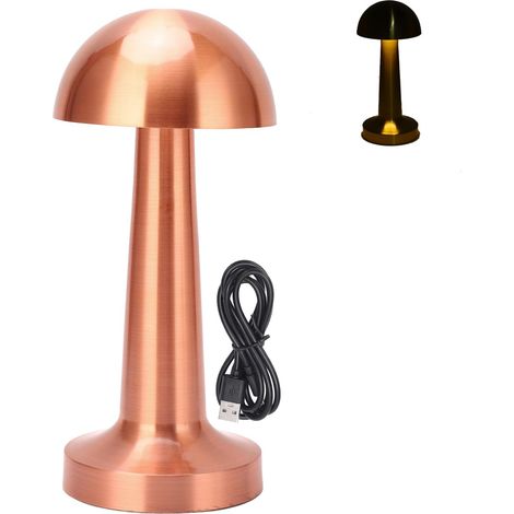 Lampe de table champignon rechargeable par USB 3 couleurs à intensité variable en métal mignonne lampe de chevet (pour garde d'enfants et chambre de bébé, décoration (Or Rose) (1/5)