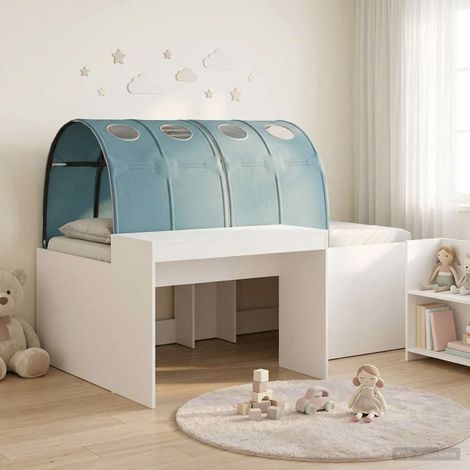 Lit enfant avec tunnel et bureau intégré, 3 pièces, bois d’ingénierie, chêne et bleu clair, 50.1kg - PANGIVO (1/5)