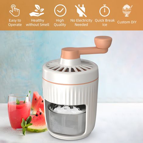 Ortviai Machine à glace pilée manuelle avec manivelle – pour granités et cônes de neige, lame en acier inoxydable, couleur orange (1/5)
