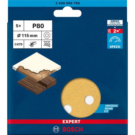2608900796 - KIT 5 FOGLI BOSCH D.115mm P.80 8 FORI , EXPERT for LEGNO+VERNICE