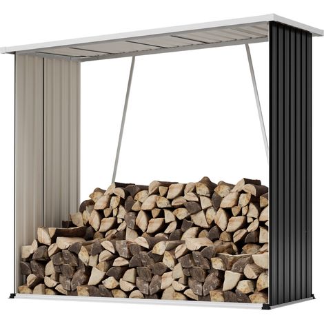 Leñero exterior de acero galvanizado con techo inclinado 172,3x88x158,1 cm, almacenamiento elevado para jardín (1/5)