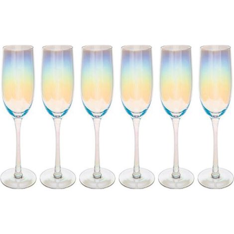 Fééric Lights And Christmas – Lot de 6 flûtes à champagne transparentes 21cl – Effet irisé – Lavage à la main – Design charmant (1/2)
