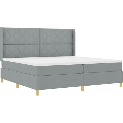 Box Spring Bed with Headboard Light Grey 200 x 200 cm Fabric vidaXL (1/5)