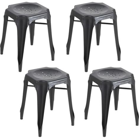 Lot 4 tabourets H. 44 cm vintage empilables en métal noir - METALICA (1/5)