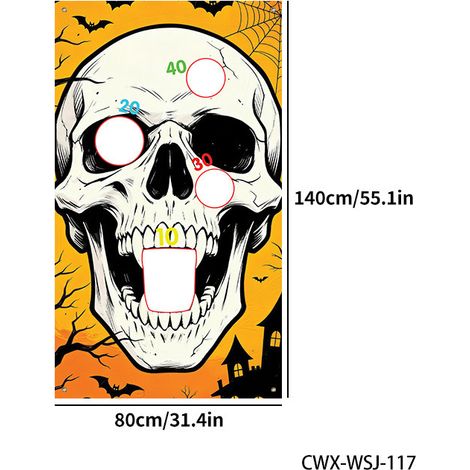 Nouveau décor de jardin extérieur sur le thème d'Halloween : clown, citrouille, monstre, carnaval, jeu de lancer de sacs de haricots - 90 x 180 cm (perforation et ruban inclus) - Vinyle - WSJSBQ-2