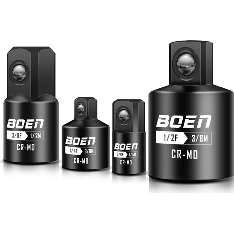 Lot de 4 réducteurs d'adaptateurs à percussion, 1/4", 3/8", 1/2", adaptateur de douille à impact, adaptateur de visseuse à percussion, acier au chrome molybdène (1/5)