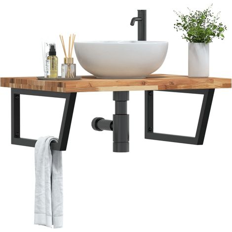 Étagère de vasque murale-Étagère murale-Étagère Suspendue acier et bois massif d'acacia 261708 (1/5)