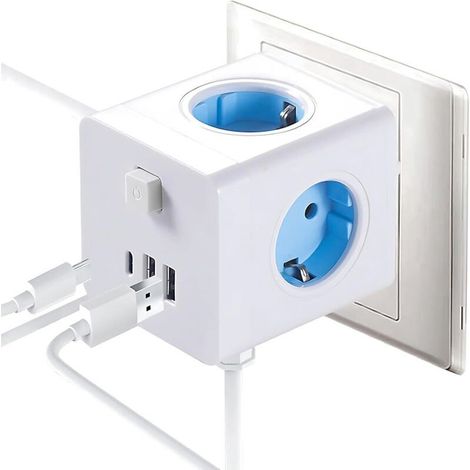 Multiprise 7 en 1 avec port USB, interrupteur et alimentation sans fil portable, idéale pour le bureau, la maison et les voyages. (1/4)