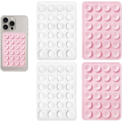 Ventouse double face en silicone – Rose et blanc – Support pour téléphone et batterie externe – Autocollant universel (1/5)