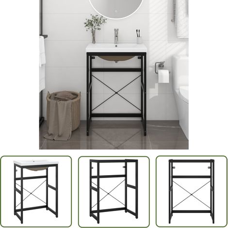 The Living Store Cadre de lavabo de salle de bain vasque à encastrer Noir Fer - Meuble De Salle De Bain - Meuble Lavabo - Cadre Lavabo - Vasque Encastrée - Robinetterie Salle De Bain (1/5)
