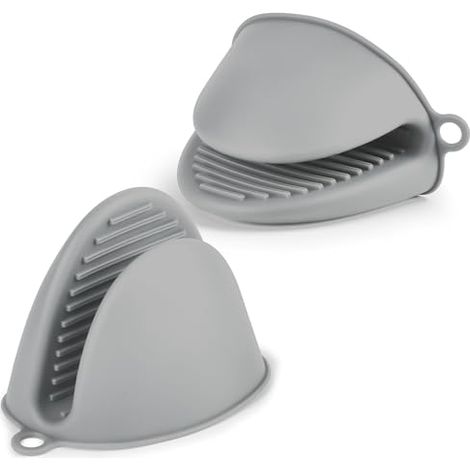Gant de Cuisine épais en Silicone, 1 Paire Gants de Four Résistant à la Chaleur, Gants de Cuisine Antidérapants, Gant Cuisine Anti Chaleur pour Cuisiner, Barbecue, Cuisson (Gris Clair) (1/4)