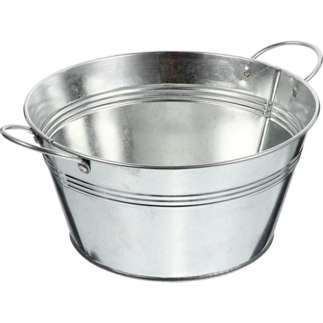 Bassine Metal à Double Poignée en Fer Argenté, Rangement Pratique pour Potager et Panier Fruit, pour Jardinage Cuisine Maison (1/5)