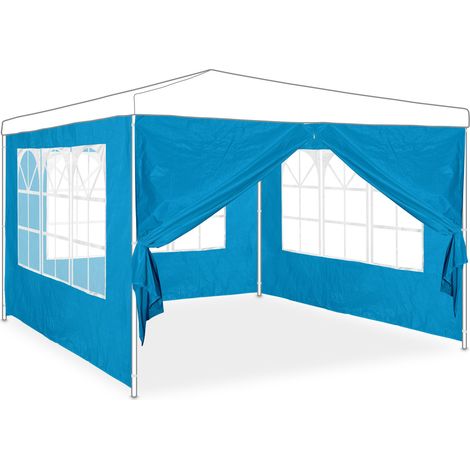 Relaxdays Paroi latérale pour tonnelle, lot de 4, 3 panneaux avec fenêtre, 1 avec fermeture éclair, HxL 2x3m, bleu clair (1/5)