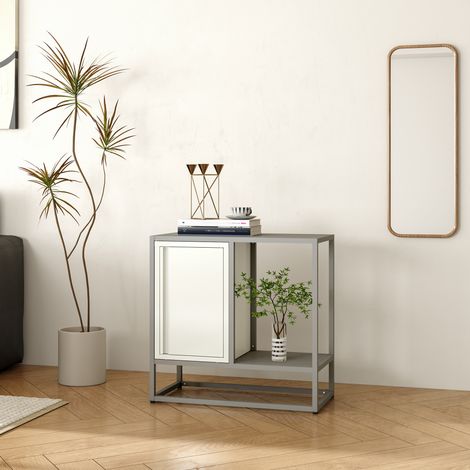 Credenza Burlöv in Acciaio Mobile Contenitore Basso 70x72x35 cm Grigio / Bianco [en.casa] (1/5)