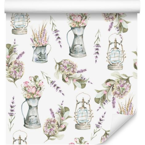 Carta da parati con bouquet di fiori di lavanda per soggiorno e camera da letto 50x1000 cm (1/5)