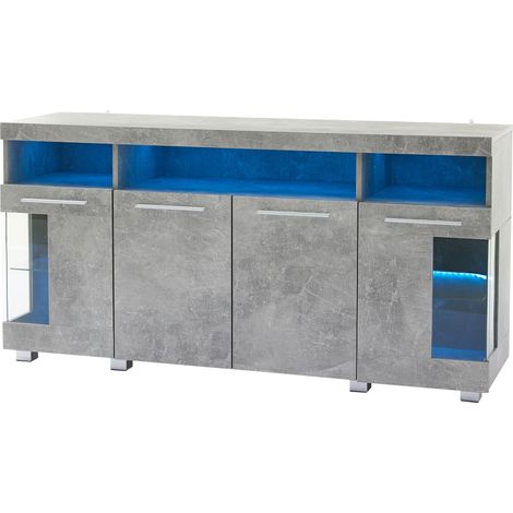 Aparador de salón 140 x 40 x 70 cm gris cemento con luces LED en MDF y vidrio templado (1/5)