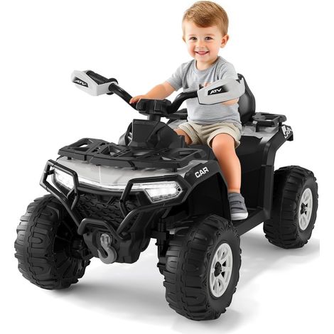 12V Electric Car, Kids Electric Ride on Cars, LED, USB, Volume Control, Bluetooth Music and Anti-Skid Tires, Ride-on ATV Car, Ages 3-8, White