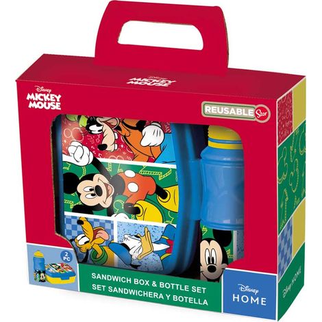 MICKEY - BOTELLA 380 ML + SANDWICHERA RECTANGULAR MICKEY HAS FUN EN CAJA REGALO