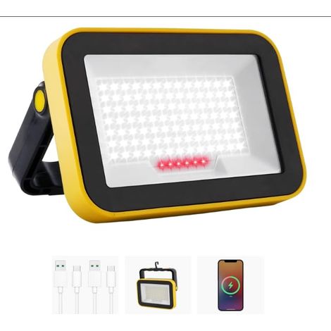 Projecteur Led Rechargeable, 5 Modes Projecteur Led Chantier Batterie avec Câble USB, 4000mAh Lampe de Chantier Portable, IP65 Étanche Lampe de Travail pour Garage, Camping, Pêche, Urgence (1/5)