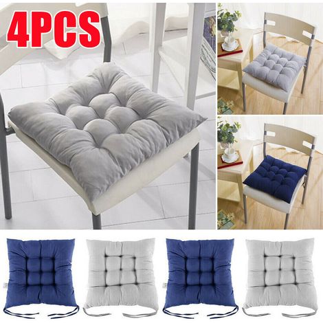 FLITI Set of 4 Cotton Chair Cushions 38x38cm Grey Dark Blue Polyester Filling Comfortable for Dining Room Kitchen Garden Office (1/5)