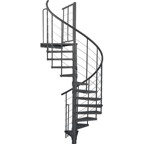 Minka Außenspindeltreppe Spino Zink Color 38 - 305,5cm Geschosshöhe Anthrazit 140cm Durchmesser (1/3)