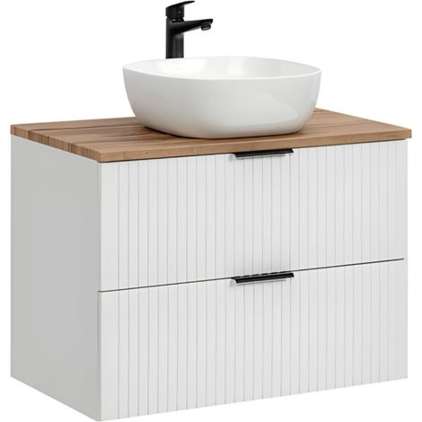 Badezimmer-Set NOXERA 80 cm – Hängender Waschtischunterschrank in Mattweiß mit Waschtischplatte und Waschbecken