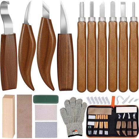 Set aus 17 Holzschnitzwerkzeugen aus 7Cr17 Molybdän- und Vanadiumstahl, luxuriöses Schnitzmeißelset, ideal als Geschenk. (1/5)