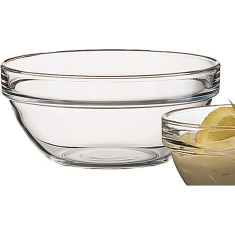 6 saladiers en verre trempé Ø230 mm x H104 mm, 290 cl, empilables, idéaux pour service buffet et cuisine quotidienne (1/2)