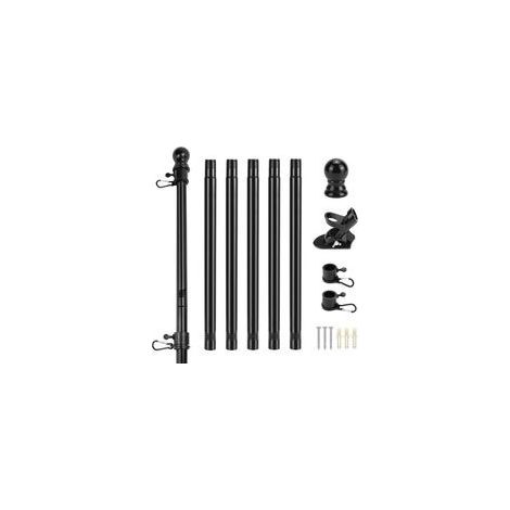 Kit de Porte Drapeau Extérieur - Mat Drapeau Métallique 180 cm avec Support Mural, Tête de Coude e Anneau de Rotation - Suspension 45°/90° - Longueur Ajustable
