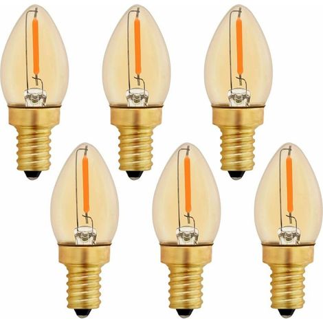 Ampoule LED C7 E12 220V, Ampoule Bougie Edison Vintage E12 0.5W Remplacement 5W, Ampoule à Filament LED E12 Ambre Ampoule Décorative Veilleuse, Blanc Chaud 2200K, Non Dimmable, Lot de 6 (1/4)