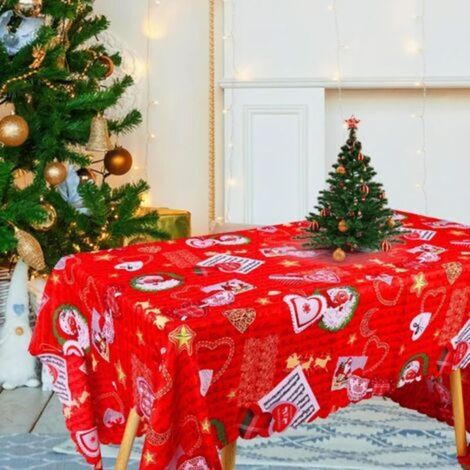 Nappes de Noël,220 x 150cm Nappe de Table de Noël Rouges Nappe de Table Lavable Rectangulaire Résistant à l'huile Imperméable à l'eau Linge de Table de Noël Nappe pour Table de Dîner de Noël (1/5)