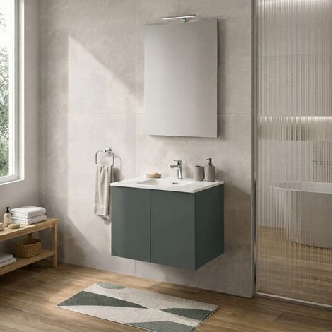 Mobile bagno sospeso 60 cm verde due ante e lavabo Tierra (1/5)