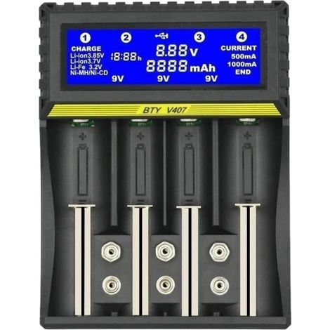 BTY-V407 Chargeur De Batterie Li-Ion Li-Fe Ni-MH Ni-CD Intelligent Chargeur Rapide Pour 18650 26650 6F22 9V AA AAA 16340 14500