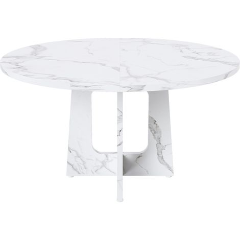 CHICFURN Mesa de comedor redonda de MDF blanco con efecto mármol, Ø 120 cm, altura 76 cm, para 4-6 personas, patas ajustables y superficie fácil de limpiar (1/5)